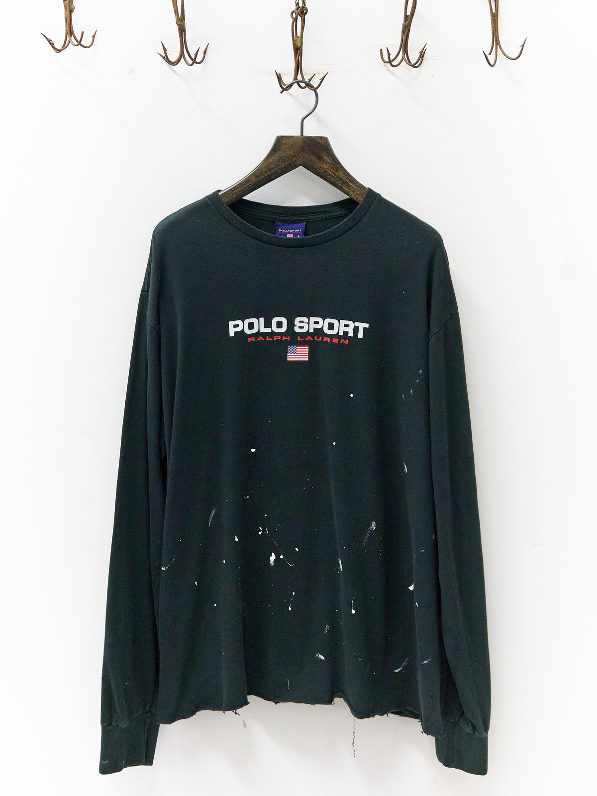 Vintage Polo Sport Black Painter's Long-Sleeve T-Shirt