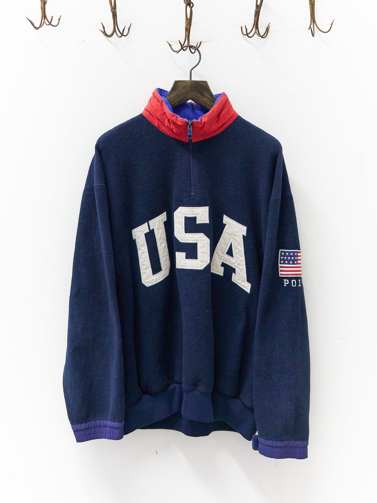 Vintage Polo Ralph Lauren USA Navy Fleece Quarter-Zip